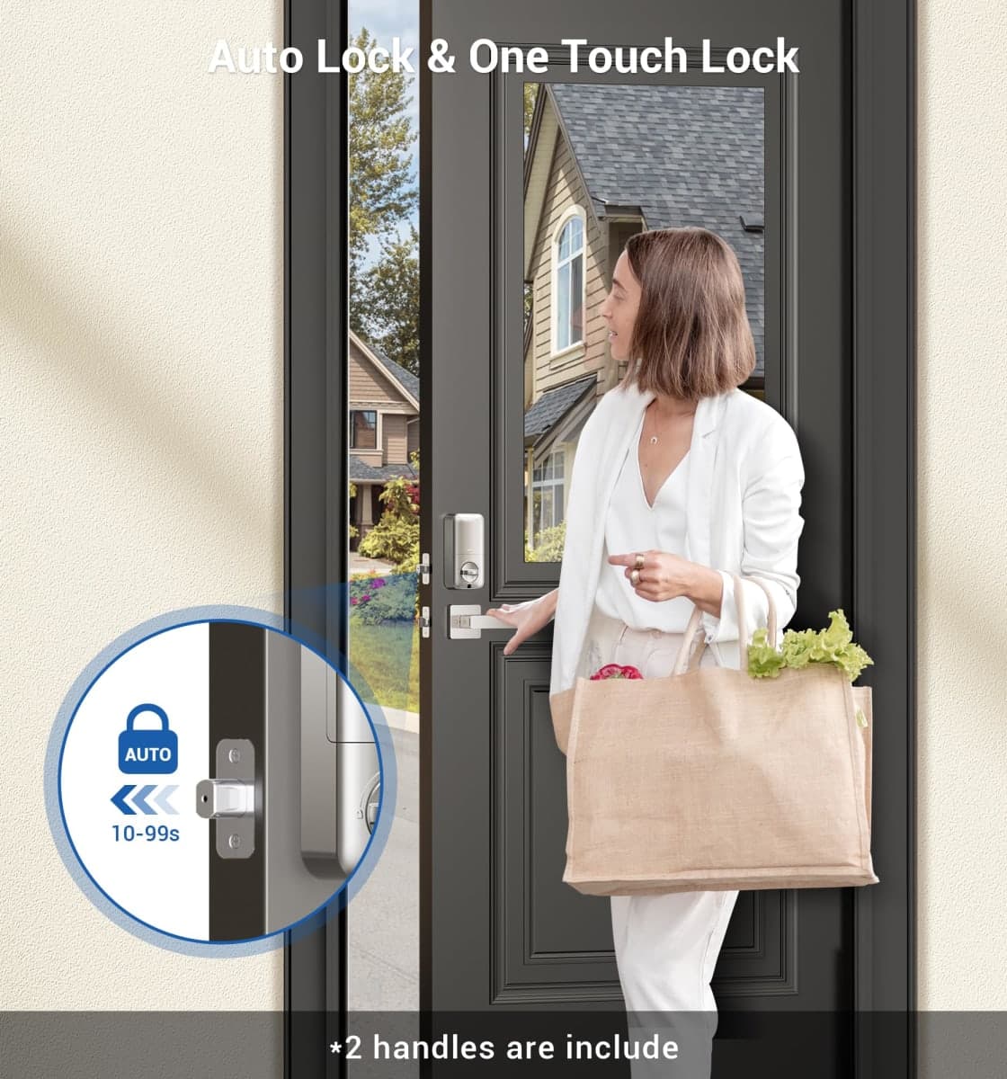 Veise Fingerprint Door Lock Set, Keyless Entry Door Lock, Front Handle Set, Electronic Keypad Deadbolt with Lever Handle, 2 Keys, Auto-Locking, One-time Codes, Easy to Install, Satin Nickel thumbnail 4