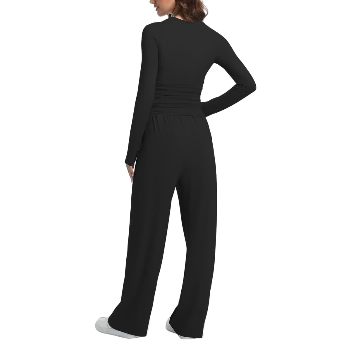 2 Piece Lounge Sets for Women Fall Outfits Long Sleeve Wide Leg Tracksuits Womens Two Pcs Casual Matching Loungewear Set (Black, XX-Large) thumbnail 3