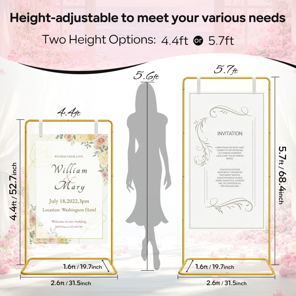 GOJAWAY 68" Honey Yellow Welcome Wedding Sign Stand, 2 Water Bags & Straps thumbnail 2