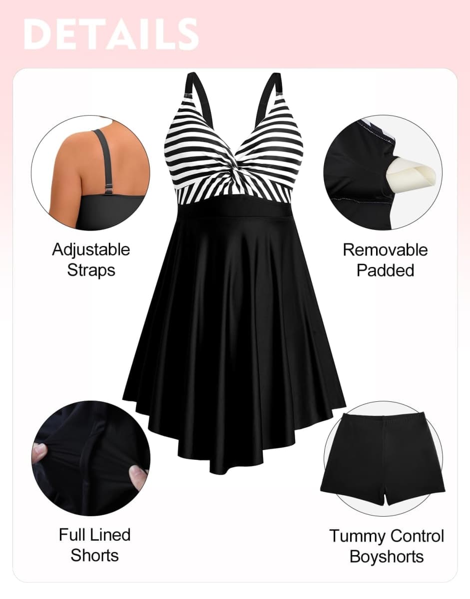 Arolina Plus Size Bathing Suit for Women Swim Dress Tummy Control Swimsuits Two Piece Flowy Tankini with Shorts, Flower21, 24 Plus thumbnail 3