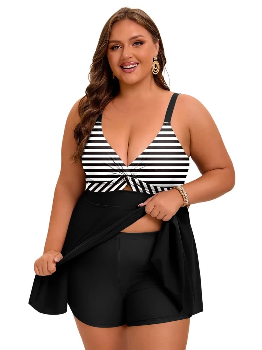 Arolina Plus Size Bathing Suit for Women Swim Dress Tummy Control Swimsuits Two Piece Flowy Tankini with Shorts, Flower21, 24 Plus thumbnail 5