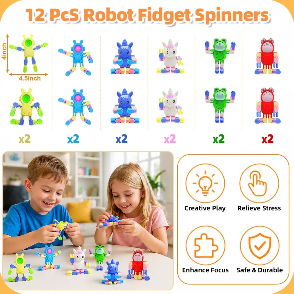12 Pack Fidget Spinners Toys Transformable Animal Bunny Unicorn ,Stress Relief Sensory Toys for Boys Girls Toddler Teens Party Favors for Kids Goodie Bag Stuffers Filler Birthday Gifts Travel Toys thumbnail 2