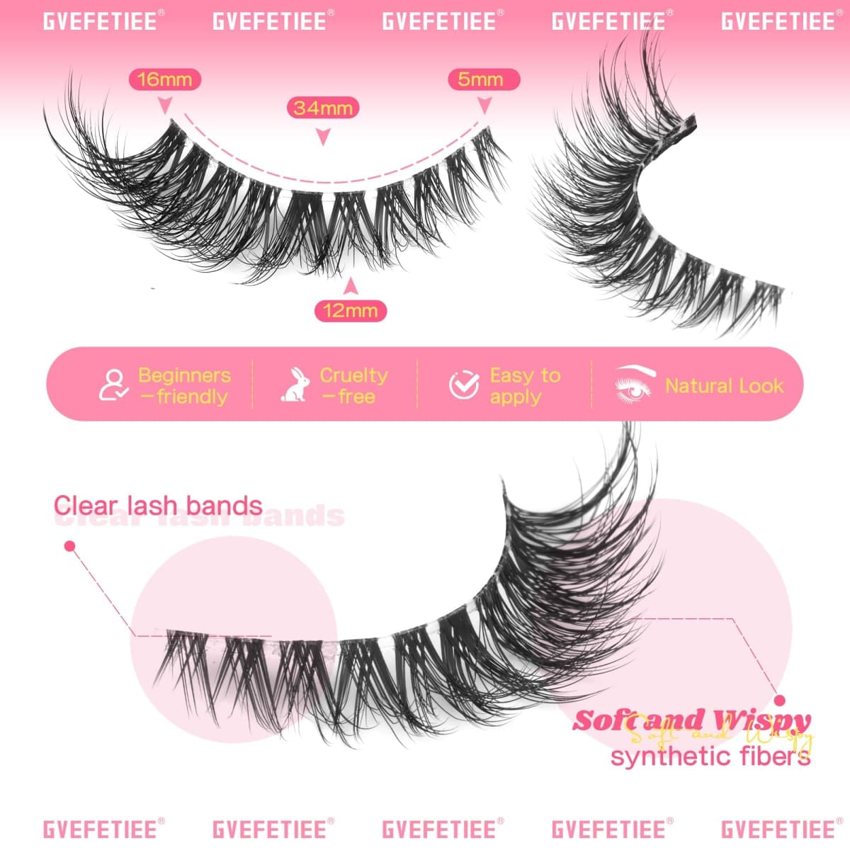 False Eyelashes Fox Eye 8 Pairs Pack 40D Natural Look Fluffy Wispy Cat Eye Lashes Soft Faux Mink Lashes Lightweight D-Curl Clear Band Eyealshes by GVEFETIEE thumbnail 3