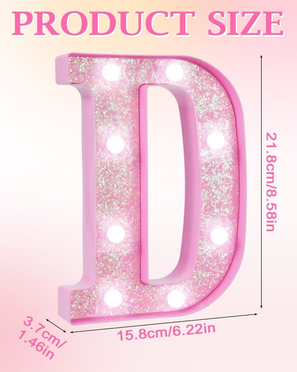 LED Marquee Light Up Letters(D)– Light Up Number Sign for Birthday Party,Girls Room Table Decor, Marquee Numbers with Warm Pink Glow, Battery Operated Pink Digits, 8.6 x 7.8 IN thumbnail 2