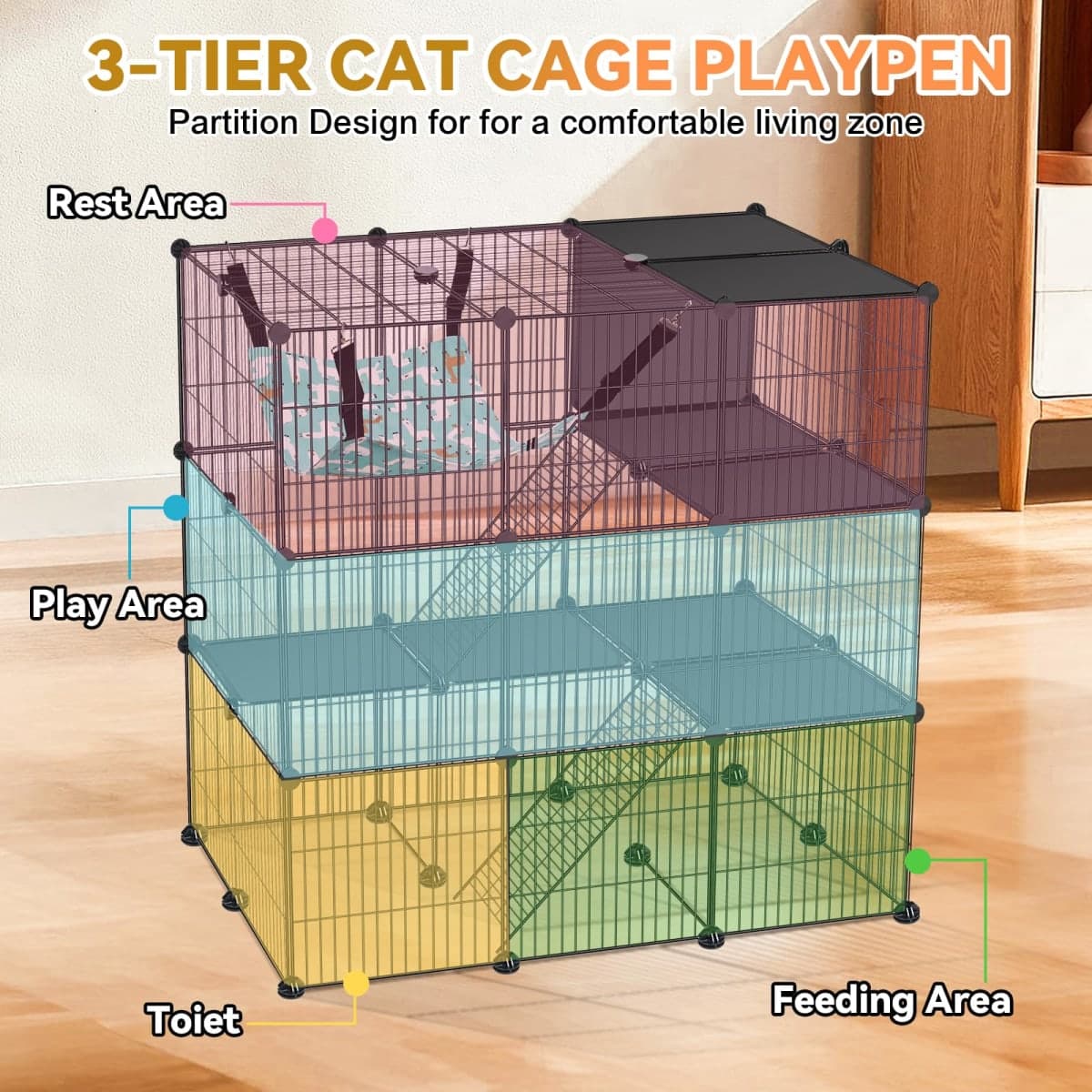 VISCOO Cat Cage, 3-Tier DIY Cat Enclosures Catio, Cat Playpen 36"x 24"x 36" thumbnail 2