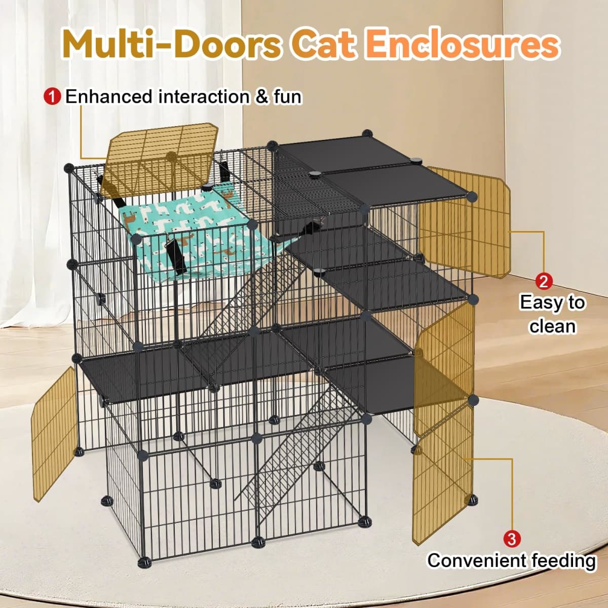 VISCOO Cat Cage, 3-Tier DIY Cat Enclosures Catio, Cat Playpen 36"x 24"x 36" thumbnail 5