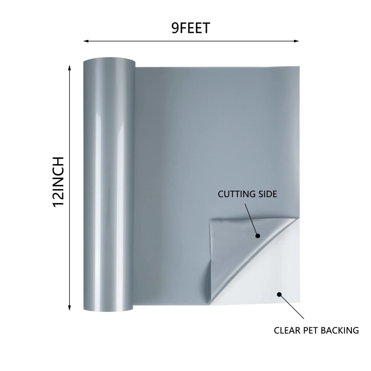 HTVVETUR HTV Vinyl Rolls Heat Transfer Vinyl - 12" x 9ft Gray HTV Vinyl for Shirts, Iron on Vinyl for Cameo - Easy to Cut & Weed for Heat Vinyl Design (16 K12 Grey-9ft) thumbnail 3