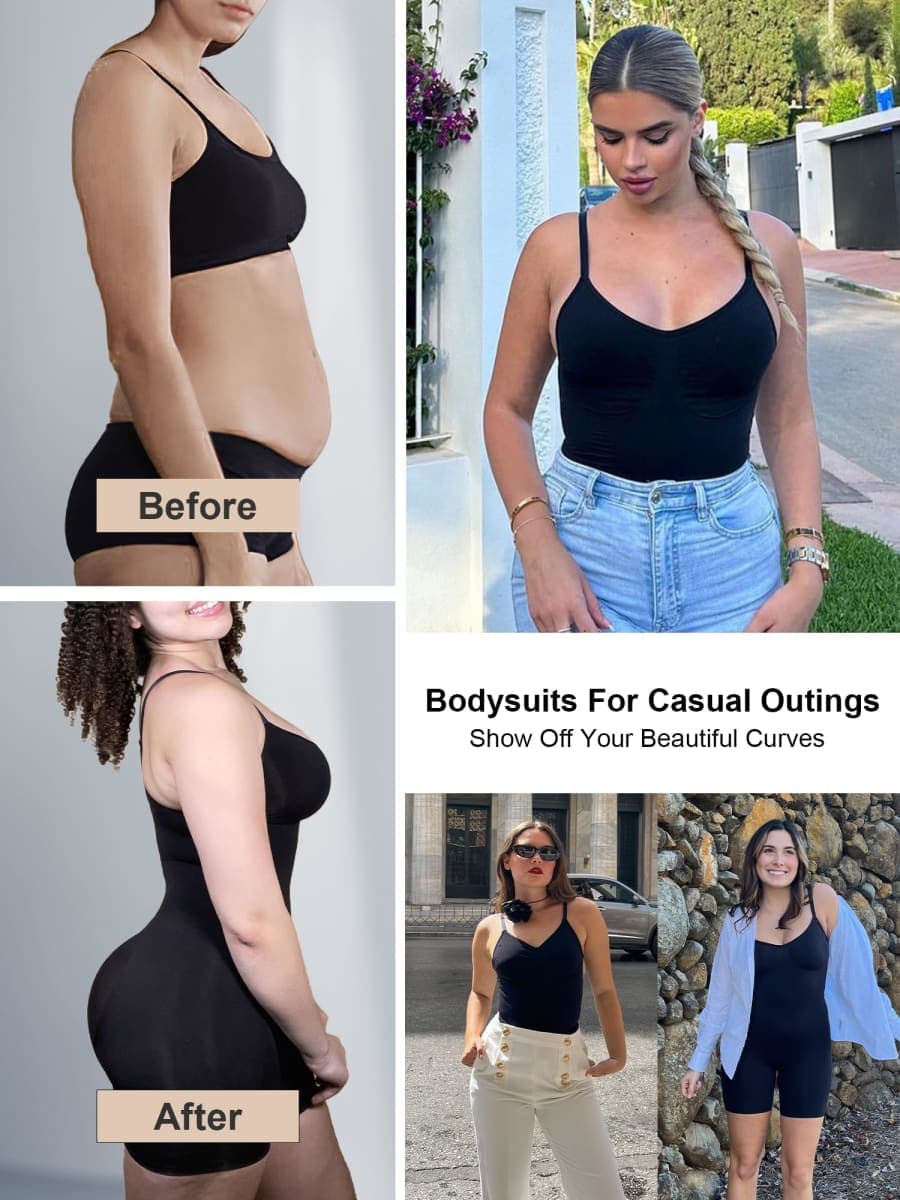 SHAPERX Women's Shapewear Bodysuit Tummy Control Body Shaper Seamless Sculpting Snatched Waist Body Suit，SZ5218-2-Black-2XL/3XL thumbnail 5