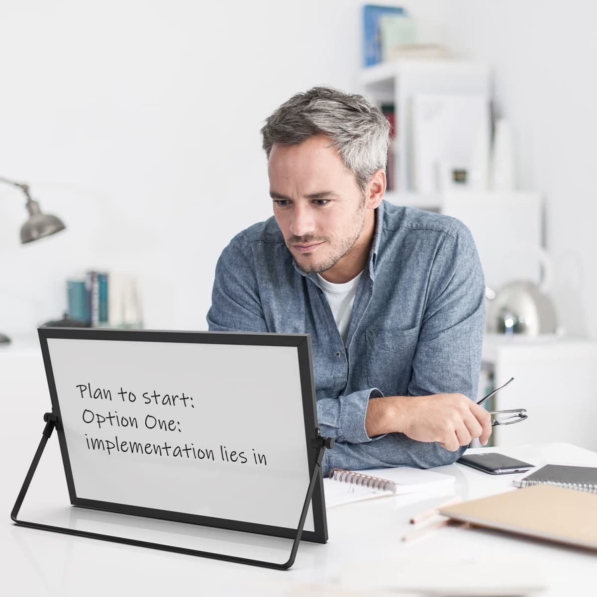 OWill Dry Erase Whiteboard, 30 X 40 cm Mini Magnetic Desktop Whiteboard with Stand, Small A3 Magnetic Whiteboard & Portable Double-Sided Whiteboard Easel for Drawing in School & Home thumbnail 5