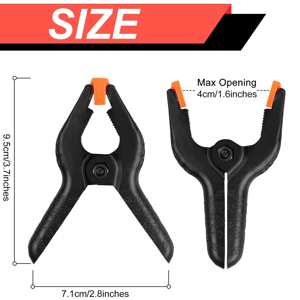 12 Pack Plastic Spring Clamps, 3.5inch Small Heavy Duty Clips for Crafts, Backdrop Stand, Woodworking, Photography Studios (Black) thumbnail 2