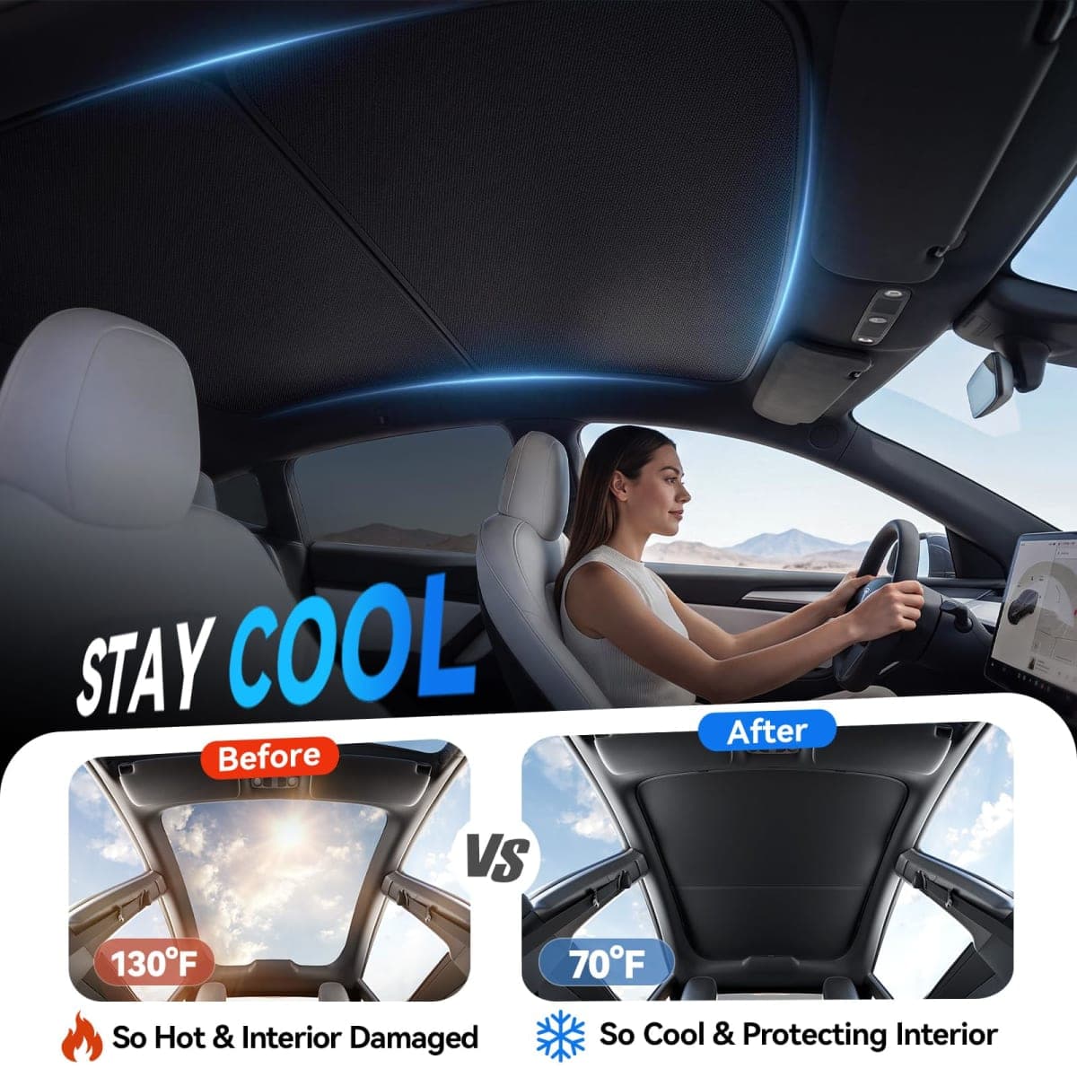 Tesla Model Y Juniper 2025-2026 Sunshade Roof Never Sag UPF50+ 99% UV Block thumbnail 2