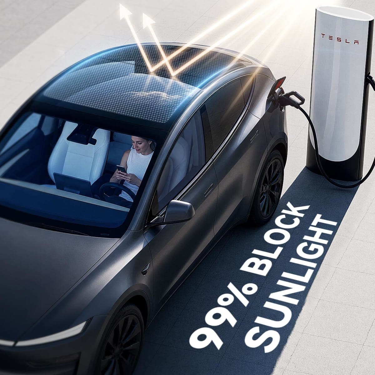 Tesla Model Y Juniper 2025-2026 Sunshade Roof Never Sag UPF50+ 99% UV Block thumbnail 3