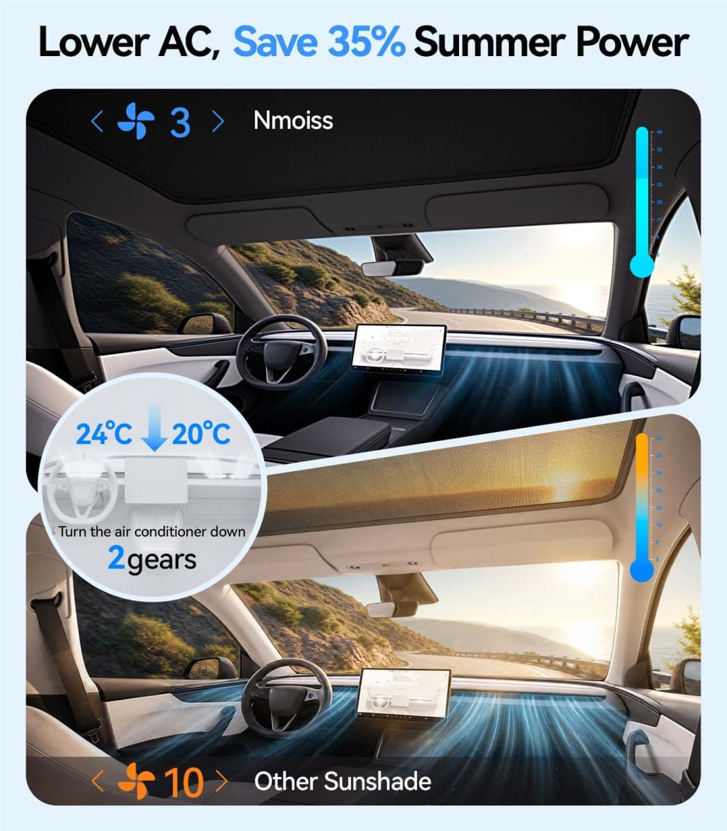 Tesla Model Y Juniper 2025-2026 Sunshade Roof Never Sag UPF50+ 99% UV Block thumbnail 5