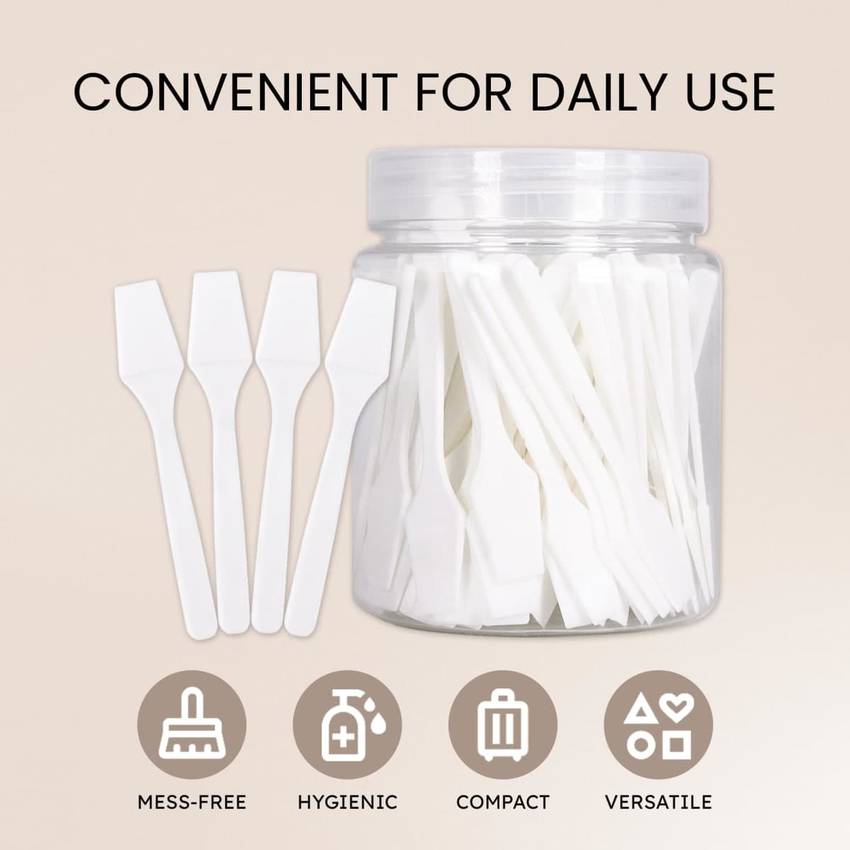 Beauticom® Pana Brand Cosmetic Make Up Disposable Plastic 2.5" Spatulas Skin Care Facial Cream Mask Spatula (100 Pieces in a Container) (WHITE) thumbnail 2