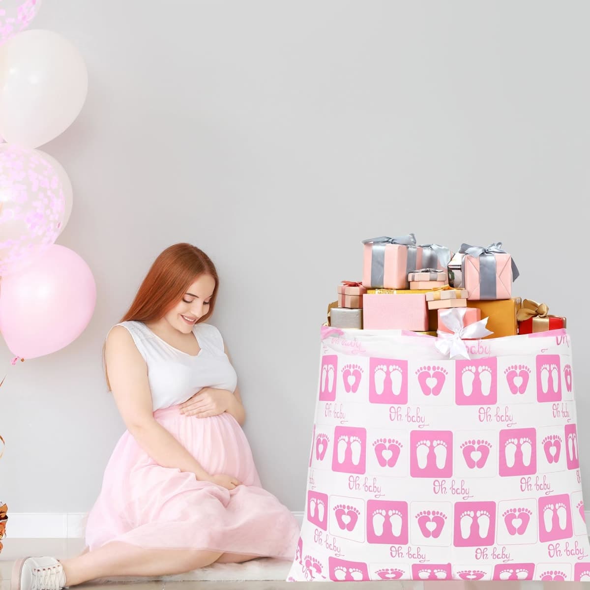 Zonon 3 Pcs Extra Large Baby Shower Bags Gift Jumbo Large Gift Bag Storage Oversized Plastic Gender Reveal Storage Wrap for Birthday Holiday Party Favors, 56" x 36"(Pink Footprint) thumbnail 3