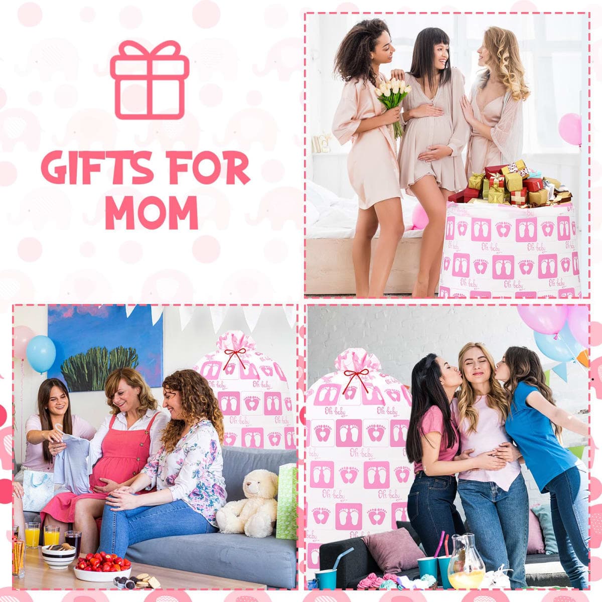Zonon 3 Pcs Extra Large Baby Shower Bags Gift Jumbo Large Gift Bag Storage Oversized Plastic Gender Reveal Storage Wrap for Birthday Holiday Party Favors, 56" x 36"(Pink Footprint) thumbnail 4