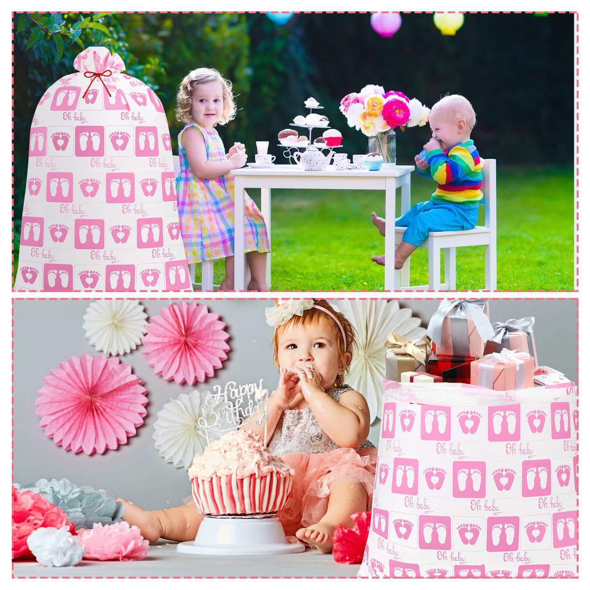 Zonon 3 Pcs Extra Large Baby Shower Bags Gift Jumbo Large Gift Bag Storage Oversized Plastic Gender Reveal Storage Wrap for Birthday Holiday Party Favors, 56" x 36"(Pink Footprint) thumbnail 5