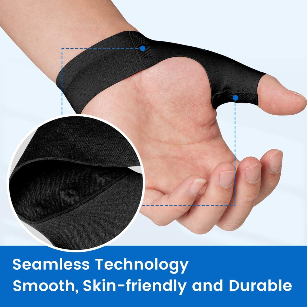 Velpeau Thumb Compression Sleeve for Tendonitis (Pack of 2), Seamless Technology, Gloves Wraps for Arthritis Pain Relief for Women & Men, Splint Liner, Fits Both Hands (Black, Short Version, M) thumbnail 4