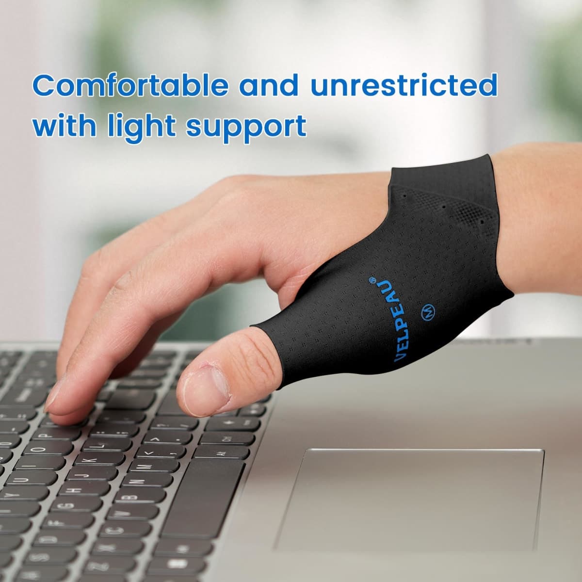 Velpeau Thumb Compression Sleeve for Tendonitis (Pack of 2), Seamless Technology, Gloves Wraps for Arthritis Pain Relief for Women & Men, Splint Liner, Fits Both Hands (Black, Short Version, M) thumbnail 5