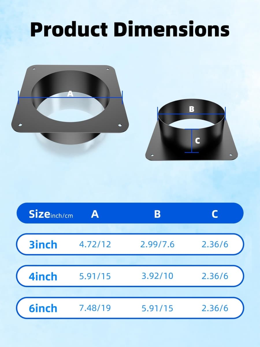 Ehiair 4 Inch Duct Connector Flange, Metal Dryer Vent Wall Flange thumbnail 2
