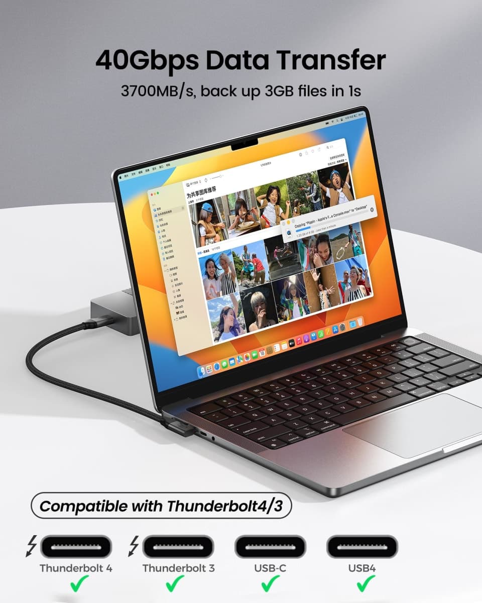 Silkland Long Right Angle [10FT/3M] USB 4 Cable for Thunderbolt 4, 20Gbps Data Sync, 5K/4K@60Hz, 240W Charging, 90 Degree USB C Thunderbolt Cable, Compatible for MacBook, iPhone 17, iPad, SSD, Dock thumbnail 2