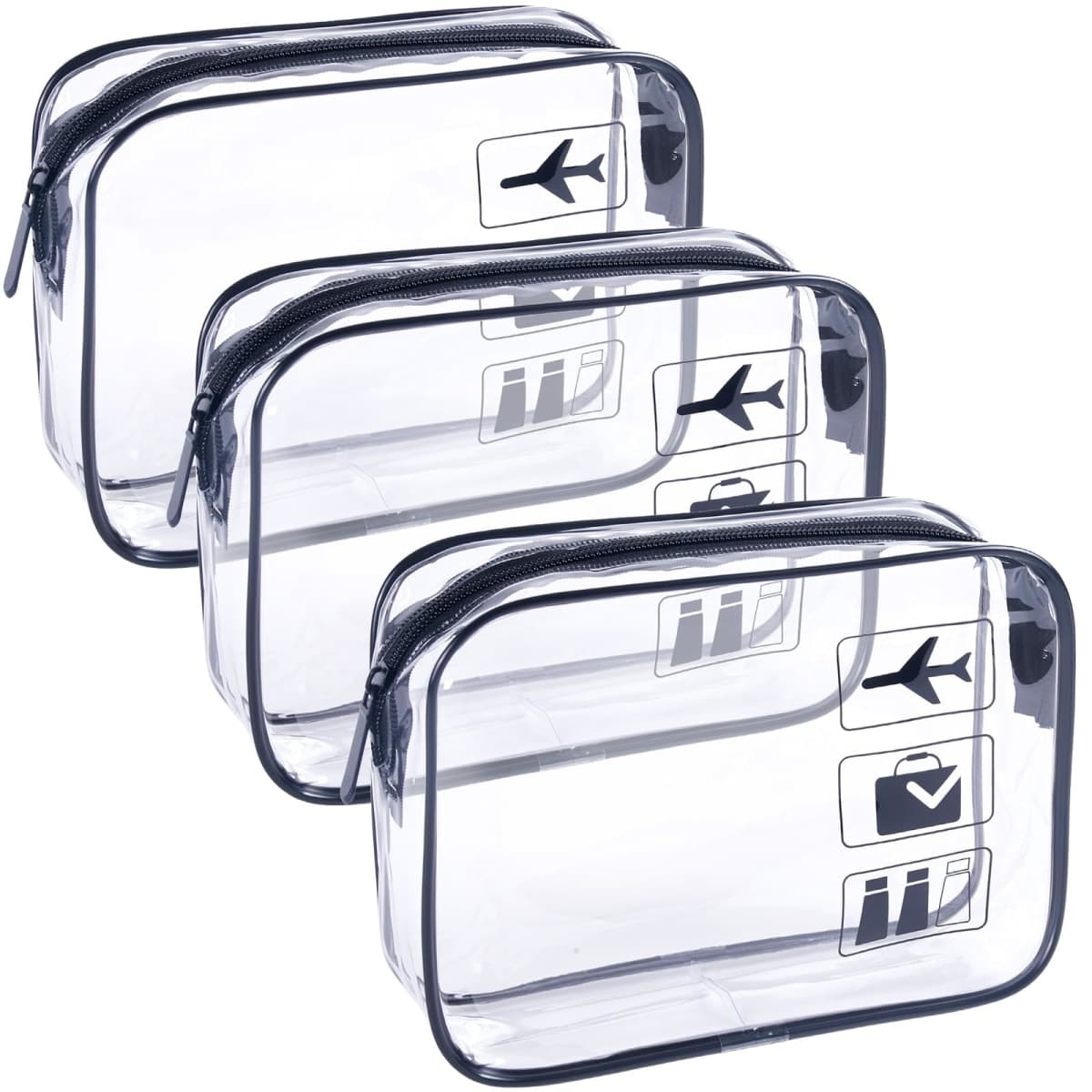 TREALDATE TSA Approved Toiletry Bag - 2 Pack Clear Travel Bags for Toiletries, Black-3pcs, L, Lightweight,tsa-approved — image 1