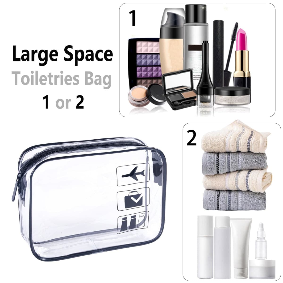 TREALDATE TSA Approved Toiletry Bag - 2 Pack Clear Travel Bags for Toiletries, Black-3pcs, L, Lightweight,tsa-approved thumbnail 3