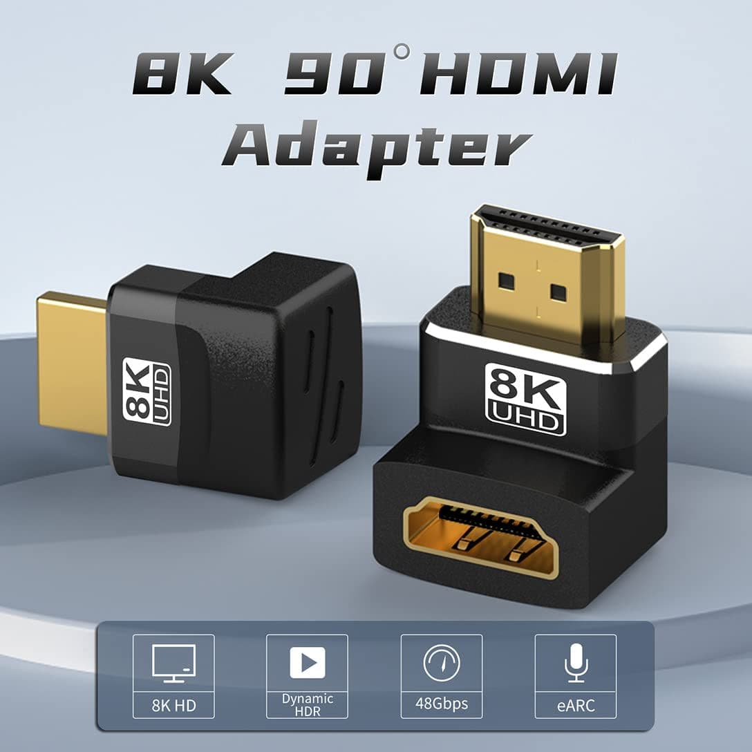 Warmstor 8K HDMI Adapter Right Angle 4 Pack, HDMI 2.1 Male to Female Adapters Up Down Left Right 270 90 Degree Adapter Gold Plated Support 8K@60Hz, 4K@120Hz, HDR, eARC for HDTV Switch Laptop PS4 PS5 thumbnail 2