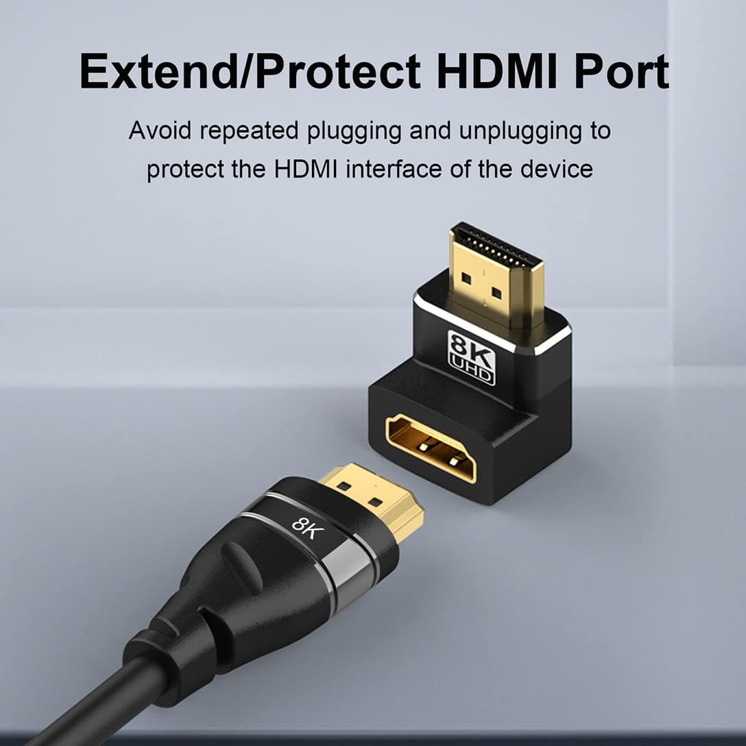 Warmstor 8K HDMI Adapter Right Angle 4 Pack, HDMI 2.1 Male to Female Adapters Up Down Left Right 270 90 Degree Adapter Gold Plated Support 8K@60Hz, 4K@120Hz, HDR, eARC for HDTV Switch Laptop PS4 PS5 thumbnail 4
