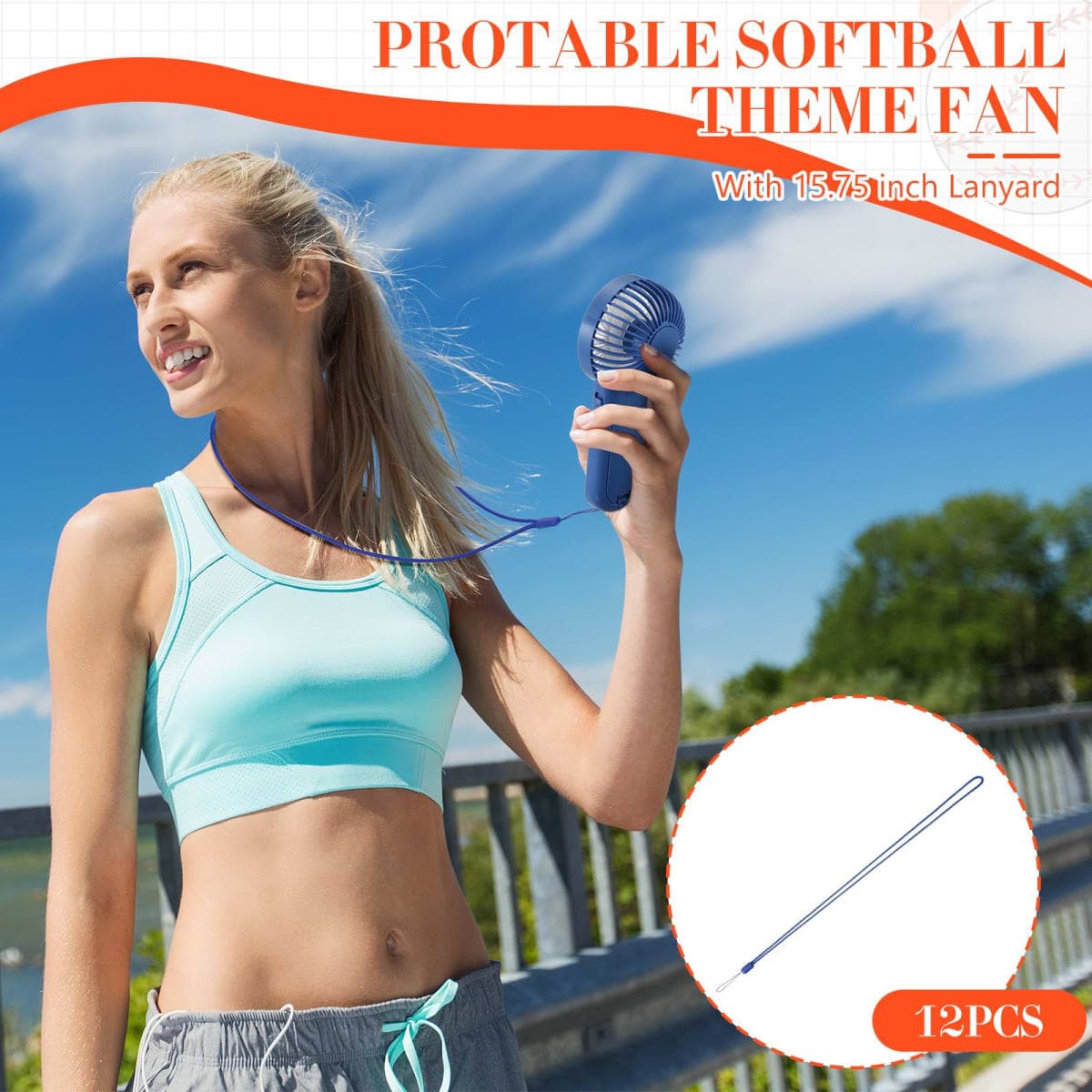 Honoson 12 Pcs Mini Portable Baseball Fan Bulk Small Personal Handheld Fan with Lanyard for Team Gift Game Outdoor Sport Party Favors, Battery Not Include(Deep Blue) thumbnail 3