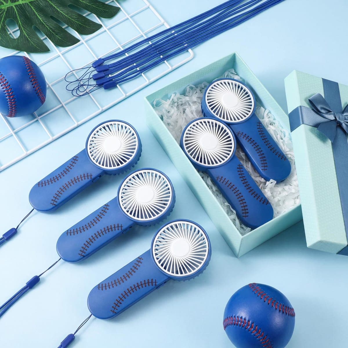 Honoson 12 Pcs Mini Portable Baseball Fan Bulk Small Personal Handheld Fan with Lanyard for Team Gift Game Outdoor Sport Party Favors, Battery Not Include(Deep Blue) thumbnail 4