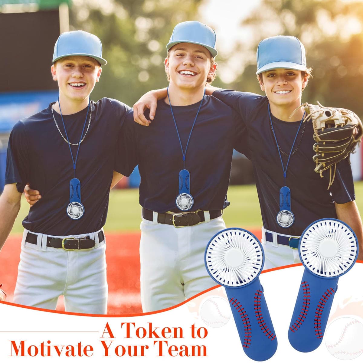 Honoson 12 Pcs Mini Portable Baseball Fan Bulk Small Personal Handheld Fan with Lanyard for Team Gift Game Outdoor Sport Party Favors, Battery Not Include(Deep Blue) thumbnail 5
