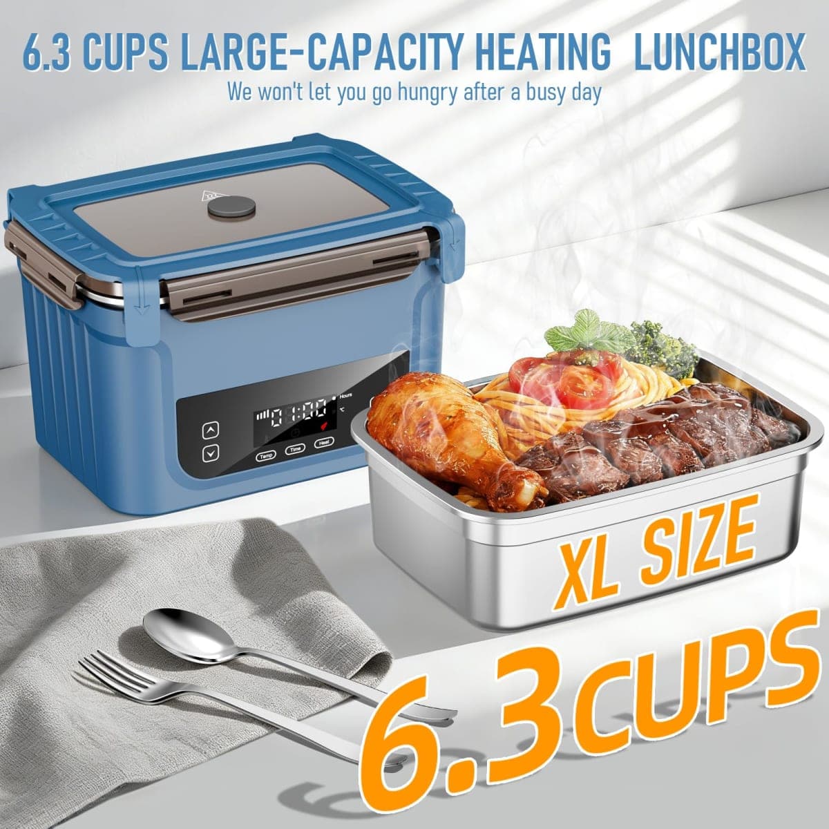 GALOKEO 2026 Upgraded Cordless Electric Lunch Box for Adults, 20,800mAh Battery-Powered Heated Lunch box, 6.3 Cup Self-Heating Lunch Box for Construction, Work & Truck thumbnail 2
