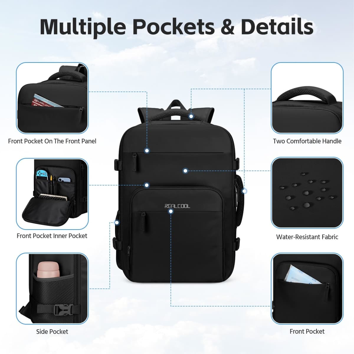 RealCool 15.6" Laptop Travel Backpack, TSA Flight Approved Carry On Daypack thumbnail 3