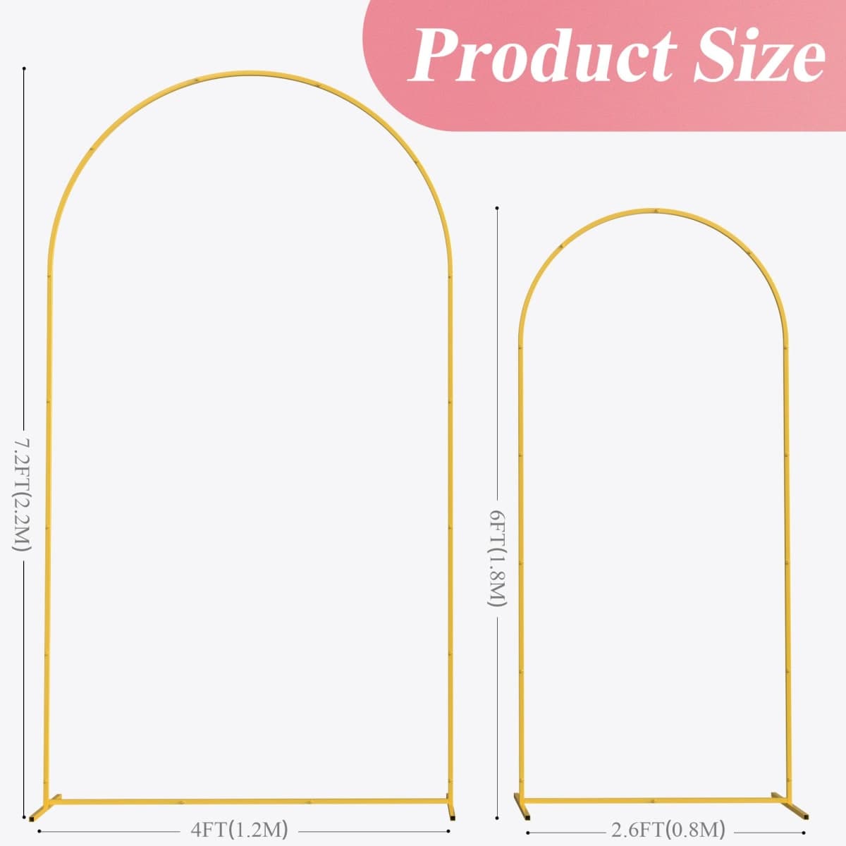Fomcet Metal Arch Backdrop Stand Set of 2 Gold 7.2ft, 6ft Wedding Arches thumbnail 2