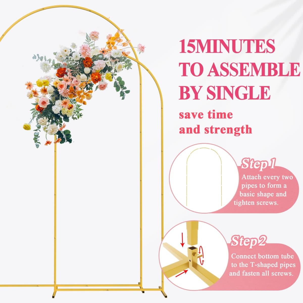 Fomcet Metal Arch Backdrop Stand Set of 2 Gold 7.2ft, 6ft Wedding Arches thumbnail 4