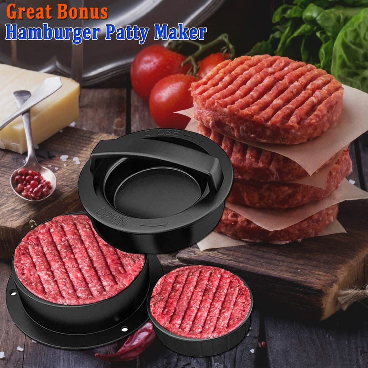 Breakfast Kit for Blackstone Grill, 7 Piece Griddle Accessories Set - Including Pancake Batter Dispenser, Bacon Press, Egg Rings, Hamburger Press Patty Maker thumbnail 3