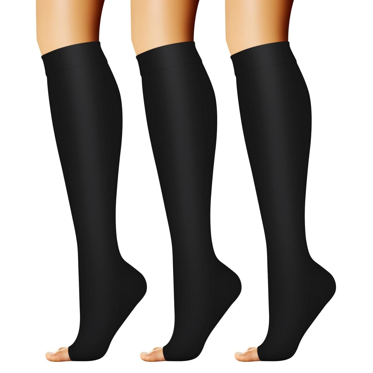 CHARMKING 3 Pairs Open Toe Compression Socks for Women & Men Circulation 15-20 mmHg is Best Support for All Day Wear, 01 Balck/Black/Black, Small-Medium — image 1
