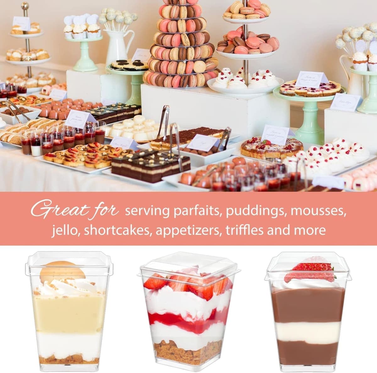 Zezzxu 5 oz Small Dessert Cups with Lids and Spoons, 75 Pcs Serves 25 thumbnail 4