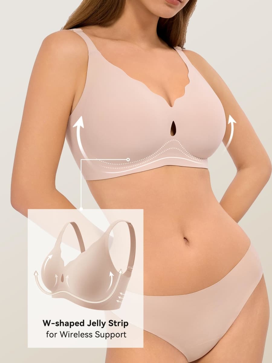 LUCKMEEY Bras for Women No Underwire Wave Push Up Wireless Bra Seamless Bras Full Coverage Bralettes Lift Everyday Bras, Skin, Large thumbnail 2