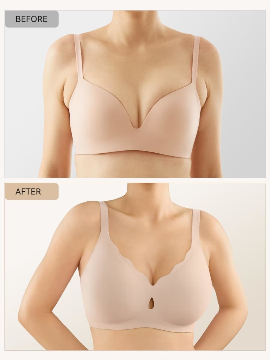 LUCKMEEY Bras for Women No Underwire Wave Push Up Wireless Bra Seamless Bras Full Coverage Bralettes Lift Everyday Bras, Skin, Large thumbnail 3