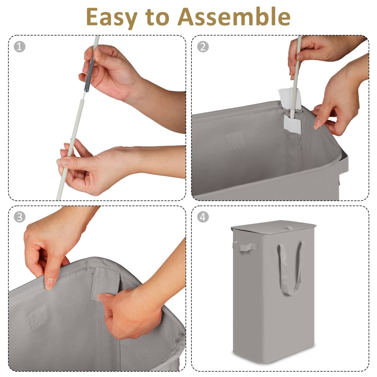 efluky Slim Laundry Basket with Lid, Narrow Laundry Hamper with Handles, Collapsible Dirty Clothes Hamper, Tall Laundry Bin for Laundry Room, Dorm and Bedroom, 55L Grey thumbnail 4