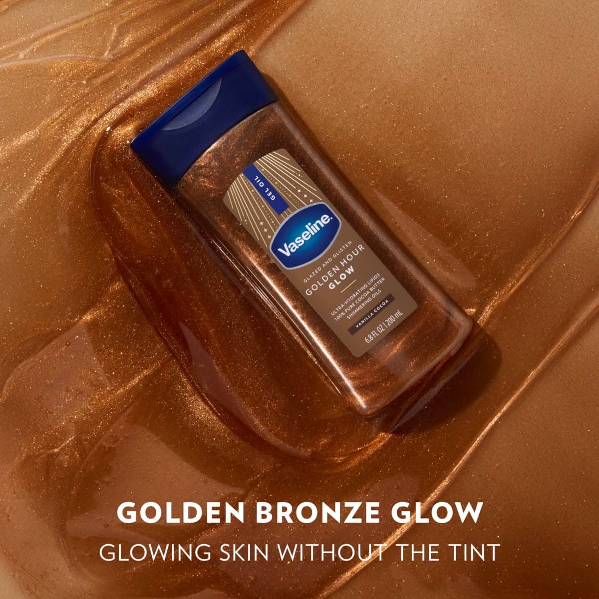 Vaseline Glazed and Glisten Golden Hour Body Gel Oil Glow Vanilla Cocoa Shimmering with Ultra-Hydrating Lipids and 100% Pure Cocoa Butter, 6.8 Oz thumbnail 3