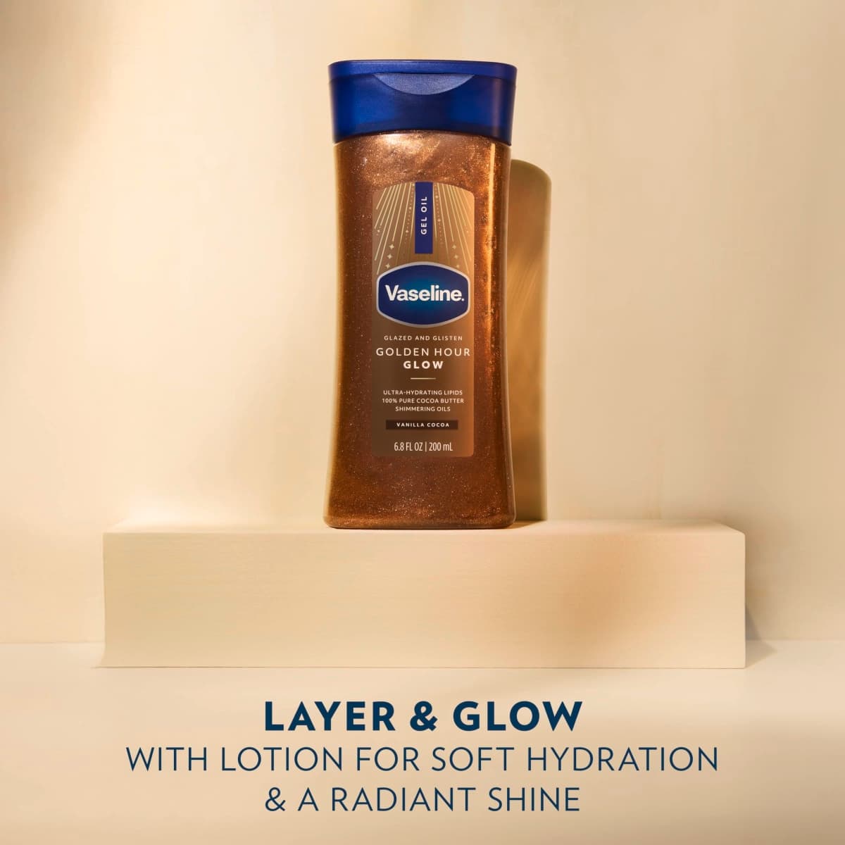 Vaseline Glazed and Glisten Golden Hour Body Gel Oil Glow Vanilla Cocoa Shimmering with Ultra-Hydrating Lipids and 100% Pure Cocoa Butter, 6.8 Oz thumbnail 4
