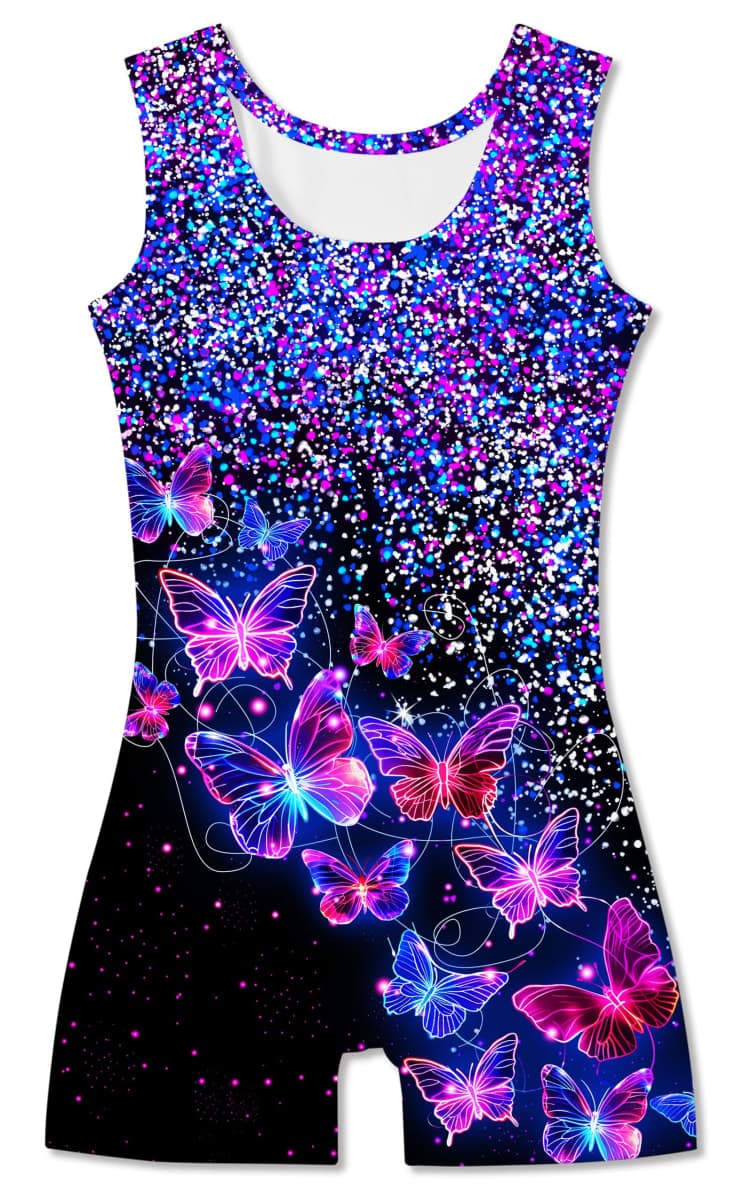 TUONROAD Girls Gymnastics Leotards Toddler Unitard Biketard Clothes Cute Kid Tumbling Dance Outfit 2-10T, Black Purple a, 5/6 Years thumbnail 2
