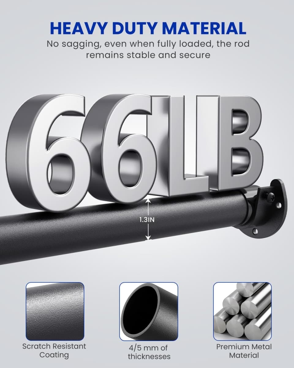 Closet Rods for Hanging Clothes, 17 to 129 Inches Stepless Adjustable Metal Closet Rod, 1.3 Inches Heavy Duty Clothes Hanging Rod for Closet Wardrobes Laundry RV thumbnail 3