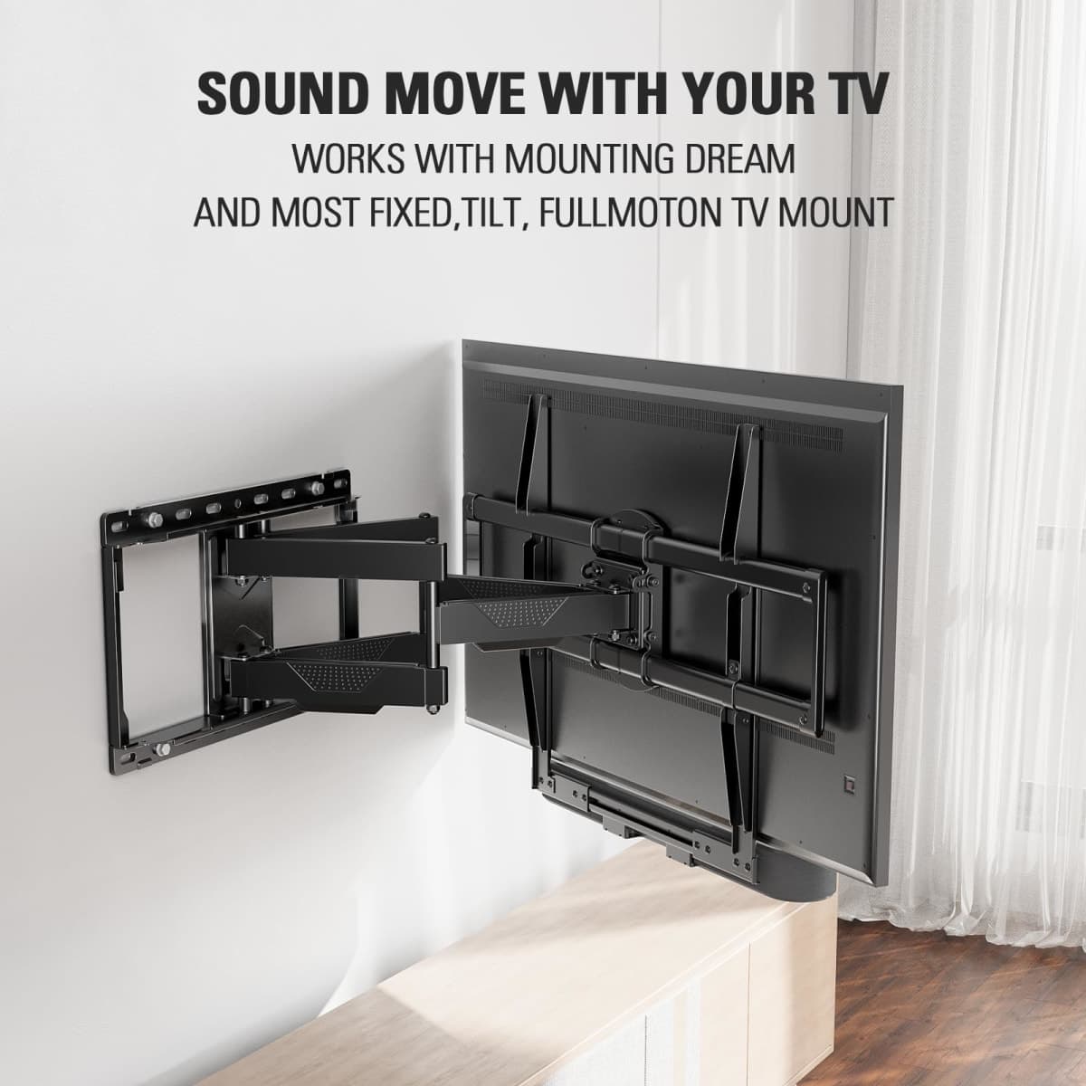 Mounting Dream Soundbar Mount with Easy Access Design for SONOS Beam, SoundBar Bracket with Sliding Block Fits TV up to VESA 600x400mm, Compatible with The Beam Constructed of Duty Aluminum Profile thumbnail 2