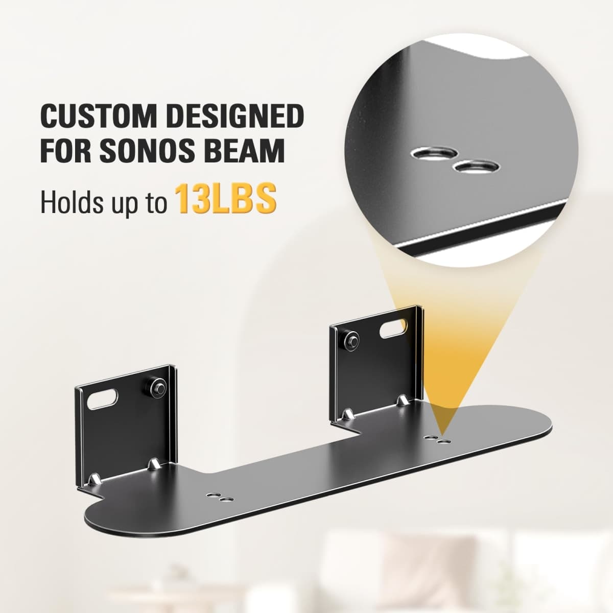Mounting Dream Soundbar Mount with Easy Access Design for SONOS Beam, SoundBar Bracket with Sliding Block Fits TV up to VESA 600x400mm, Compatible with The Beam Constructed of Duty Aluminum Profile thumbnail 4