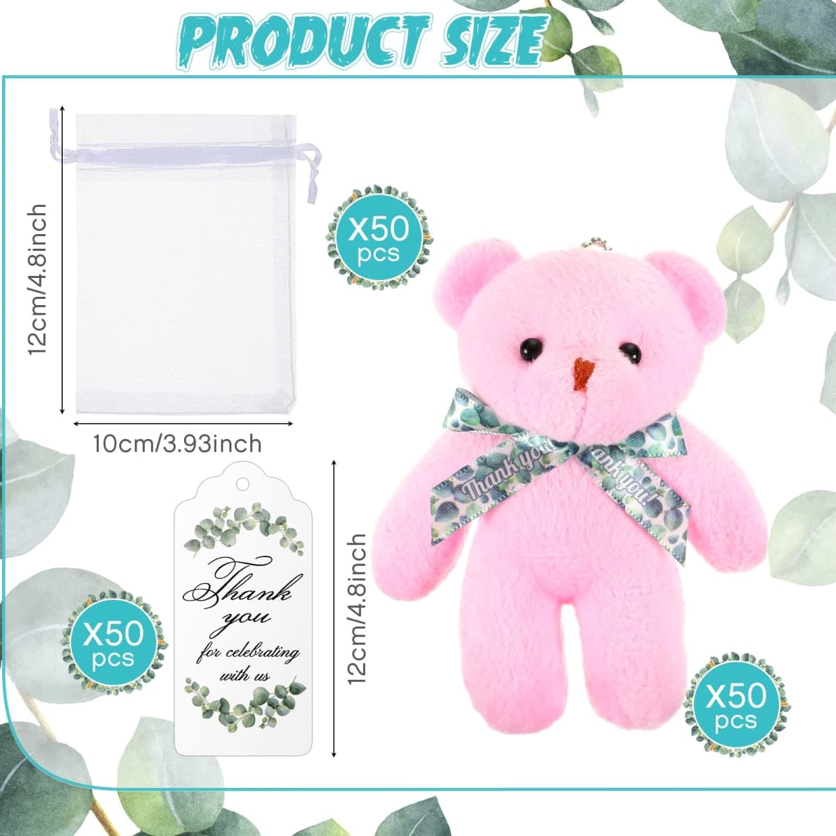 50 Sets Small Plush Bear Bulk, Mini Stuffed Animals, Pink Bear Party Favors thumbnail 2