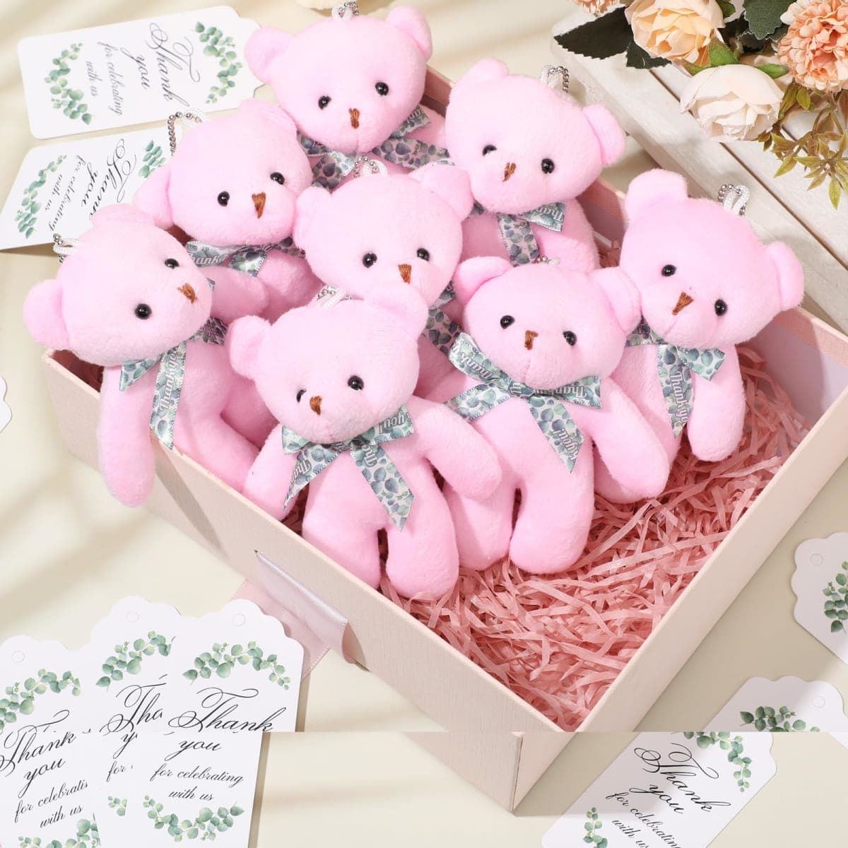 50 Sets Small Plush Bear Bulk, Mini Stuffed Animals, Pink Bear Party Favors thumbnail 4